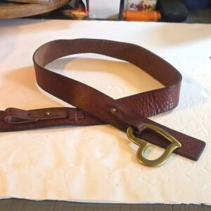 American Eagle Womens Brown leather Brass Heart Belt Boho Hippie Sz.S/M